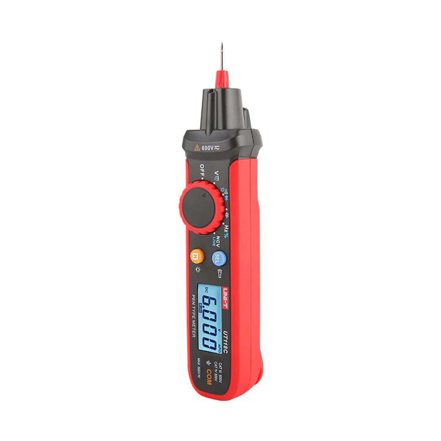 Multímetro digital UNI-T-Mini, medidor tipo caneta, ferramenta elétrica, capacitância grande, True RMS, AC, DC, 600V, UT118C, 60MF