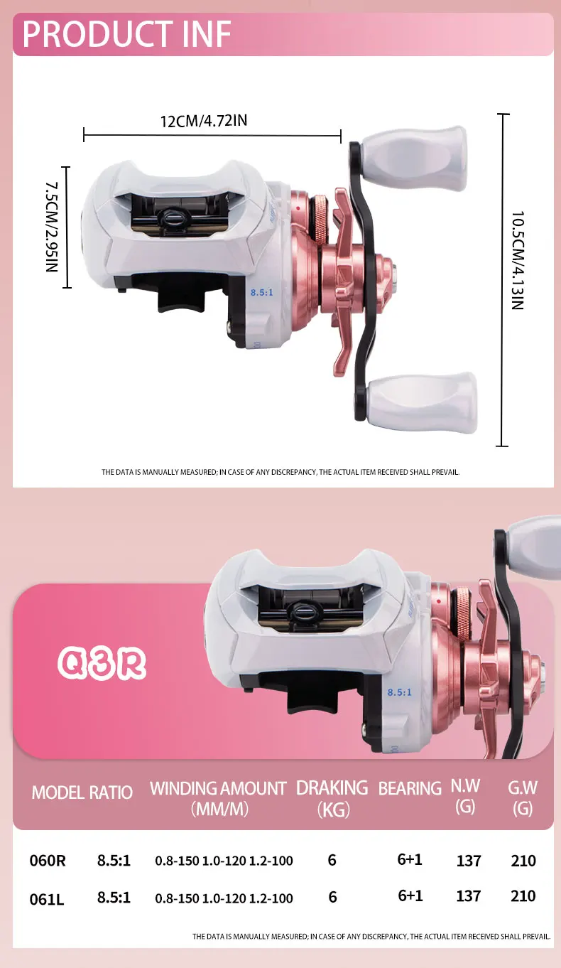 DEUKIO Baitcasting-Rolle DC Elektronische Bremse 8.5:1, 7-Serie Aluminiumlegierungsgehäuse IP67 6+1BB Salzwasser-Angelrolle Pink – Detail 4