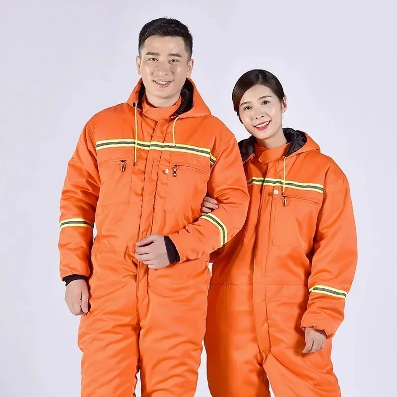 Winter Overalls Warm Cotton Padded Hooded Work Clothing Dust-proof Anti Fouling Hi Vis Outdoor Winter Coats Working Coveralls