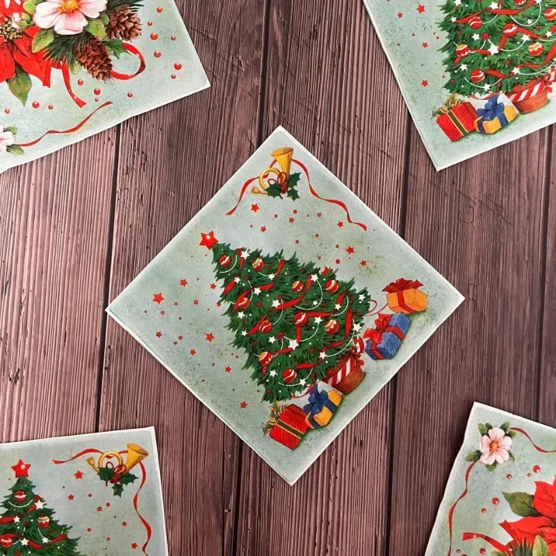 20pcs 33*33cm 2-Ply Christmas Tree Printed Napkins Christmas Wreath Party Decoration Paper Colourful Paper Placemats