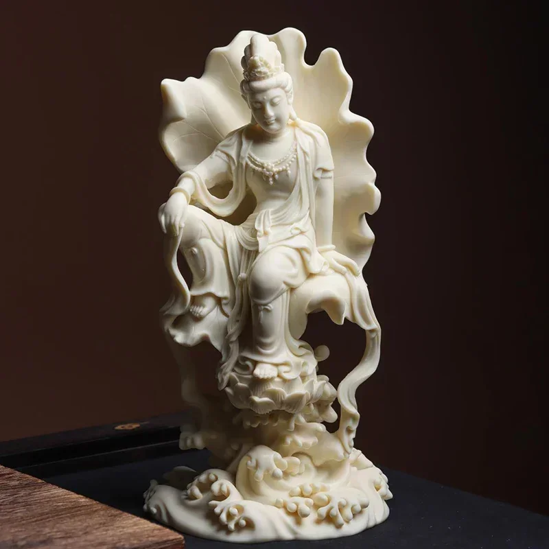 

Lotus Leaf Guanyin Bodhisattva Figure Statue Resin Art Sculpture High grade Home Living Room, Room, Office Feng Shui Statues