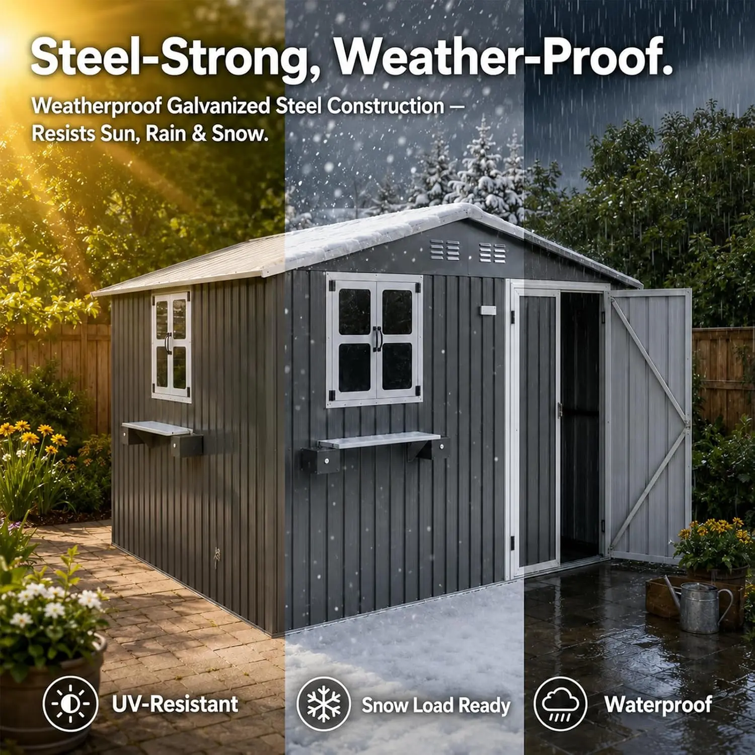 10x8FT Metal Outdoor Storage Shed w/Window & Lockable Door, Garden Tool House, Customized