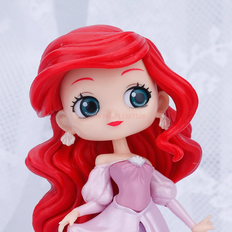 13cm Disney nueva sirena versión Q princesa de pelo largo figura de acción juguete adorno de escritorio Pvc Kawaii decoración de pasteles regalo para niña