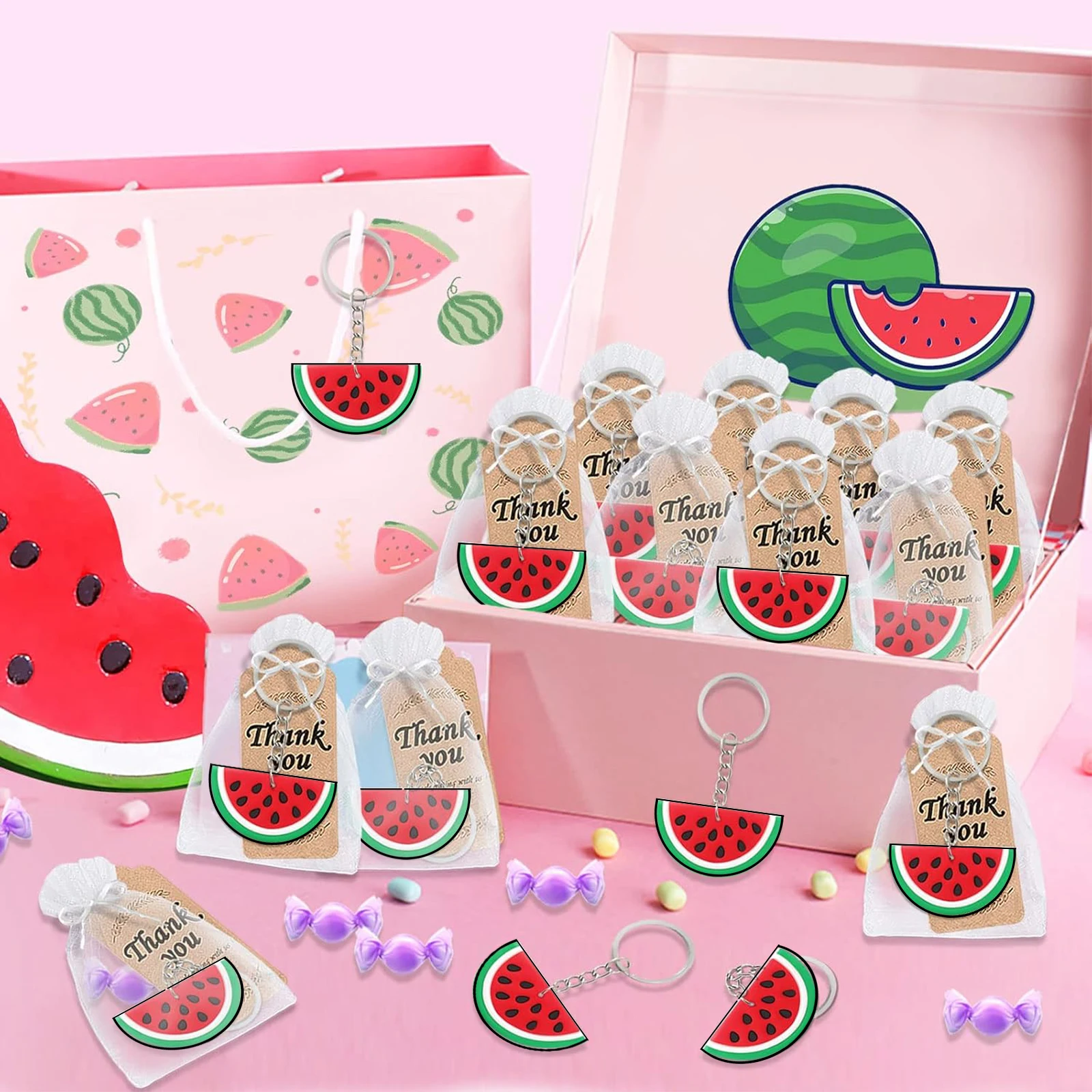 37 Pack Watermelon Keychains Party Decoration for Guests, Watermelon Themed Party, Baby Shower, School Party, Kids Birthday