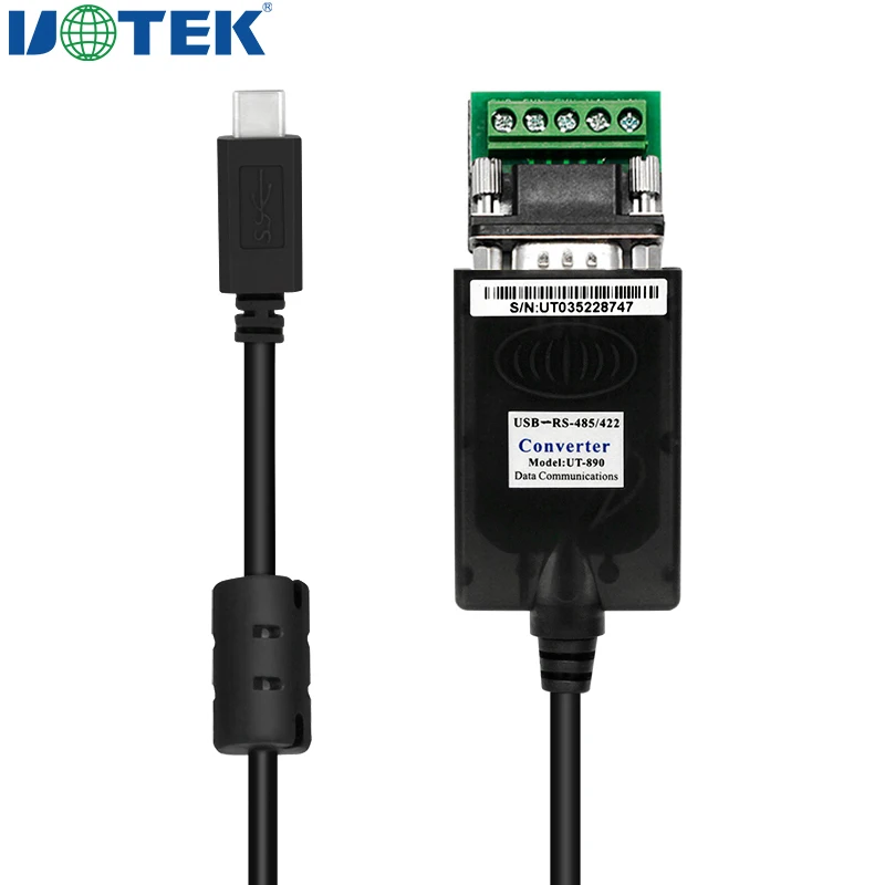 UOTEK Wholesale USB 3.1 Type-C to RS485 RS422 Adapter Cable Male 5pin DB9 Connector RS-485 RS-422 Wire Connecter UT-890-TC