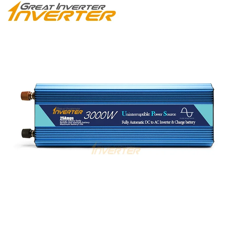 3000W Pure Sine Wave Inverter Built-in UPS 20A 10A 8A Charge Controller DC 12V 24V 48V TO AC 110V/220V charger Home Use