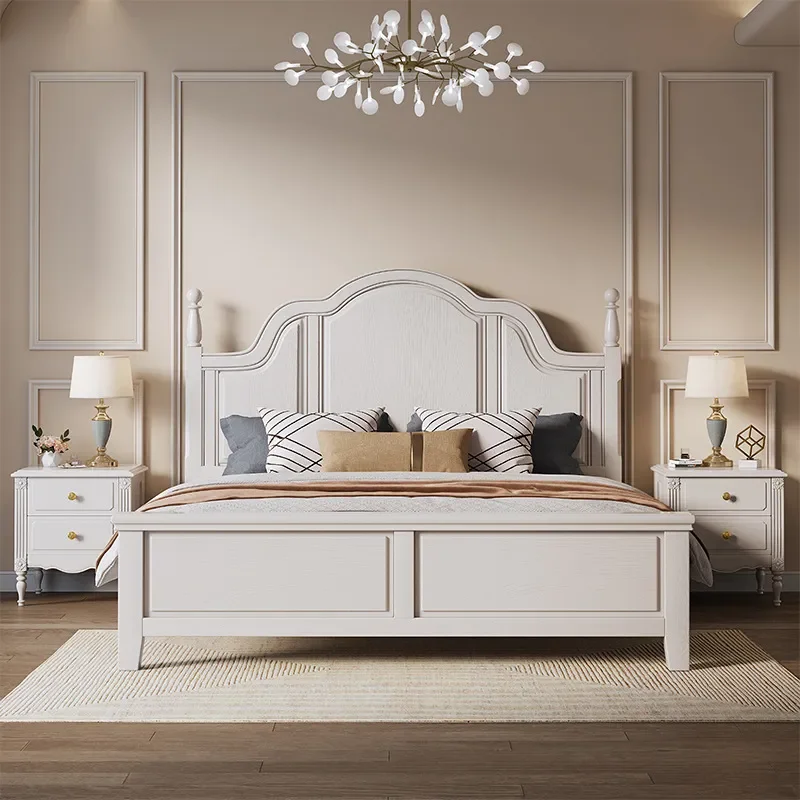 for American Light Luxury Solid Wood Bed Modern Simple Master Bedroom 1.8m Double Pastoral White Cream Wind Princess