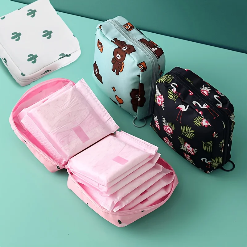 A Fashionable Cartoon-Printed Sanitary Napkin Storage Bag Multifunctional Travel Bag Zipper Makeup Bag Valentine's Day Gift