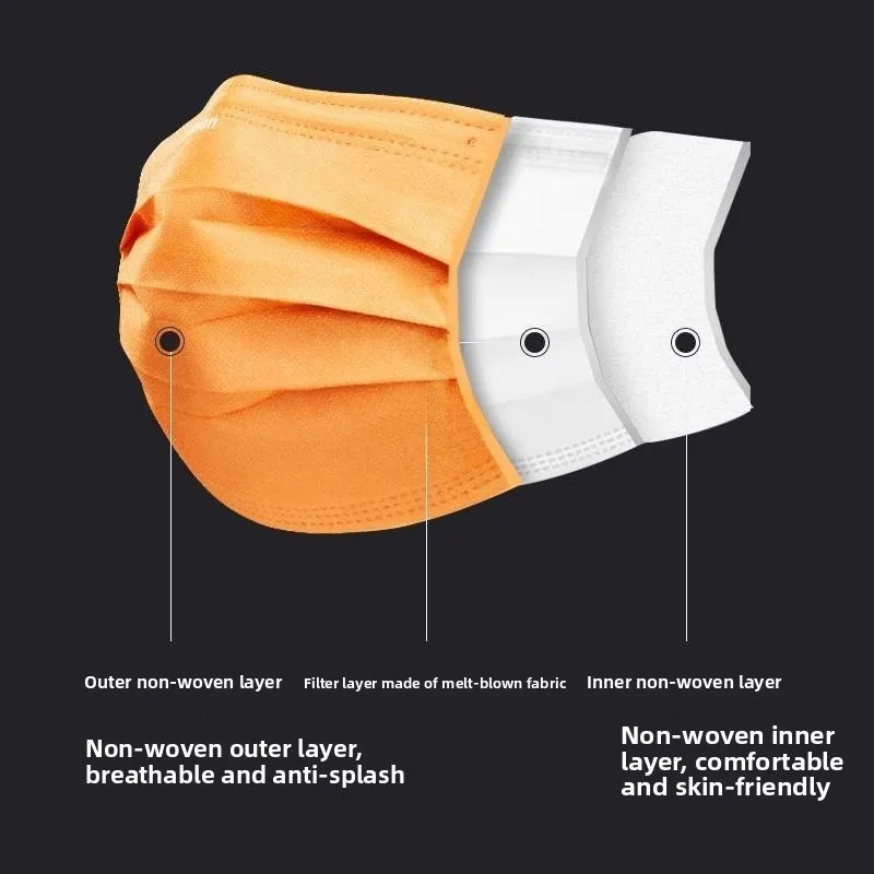 Morandi Purple Orange Color Men Women Three Layer Black Lazy Mask Individually Packaged Disposable Protective Face Mask