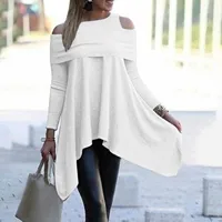 Dressy Tunics For Women Off Shoulder Womens Long Sleeve Blouses Formal Solid Tunic Tops To Wear With Women'S Shirt рубашка - Image 3