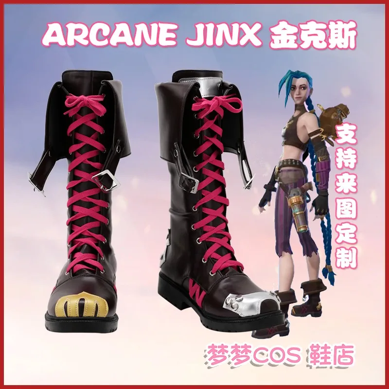 

LOL Arcane Jinx The Loose Cannon Cosplay Costume Shoes Handmade Faux Leather Boots