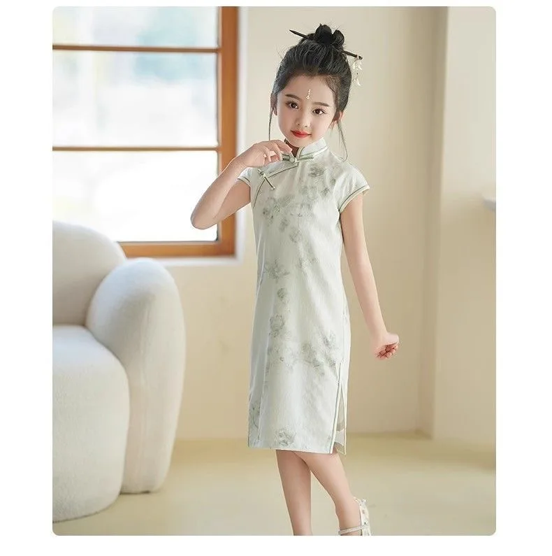 2026 new Girl Chinese Tradional Hanfu sleeveless Cosplay Costumes Kids layered Party Dance floral QIPAO Dress Princess ancient