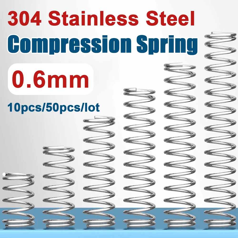 

10pcs/50pcs/lot CS 0.6mm 304 Stainless Steel Micro Small Compression Spring OD 4mm/5mm/6mm/7mm/8mm/9/10/12mm Length 5mm to 50mm