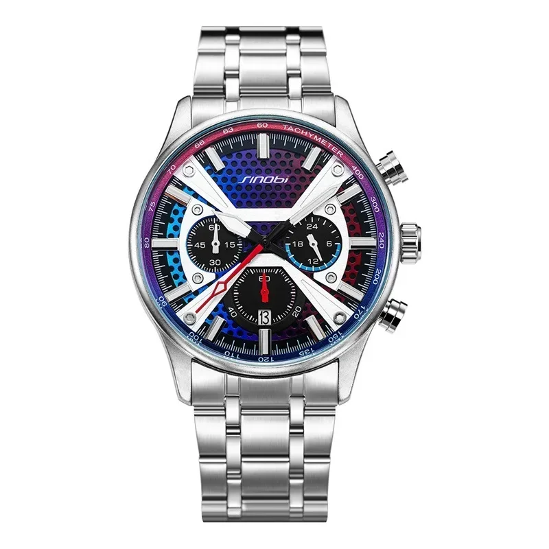 2025 ساعة رجالية متوهجة ليلية متعددة الوظائف ثلاث عيون ستة إبرة غير ميكانيكية ساعة رجالية 9868