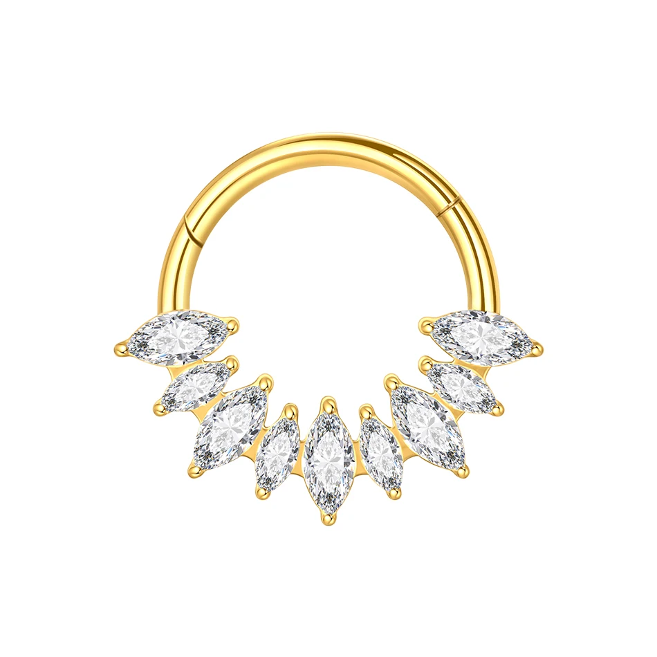 1PC G23 Titanium Marquise CZ Septum Clicker Hoop Neuspiercings Oorkraakbeen Oorbel Daith Tragus Helix Conch Piercing Sieraden 16G