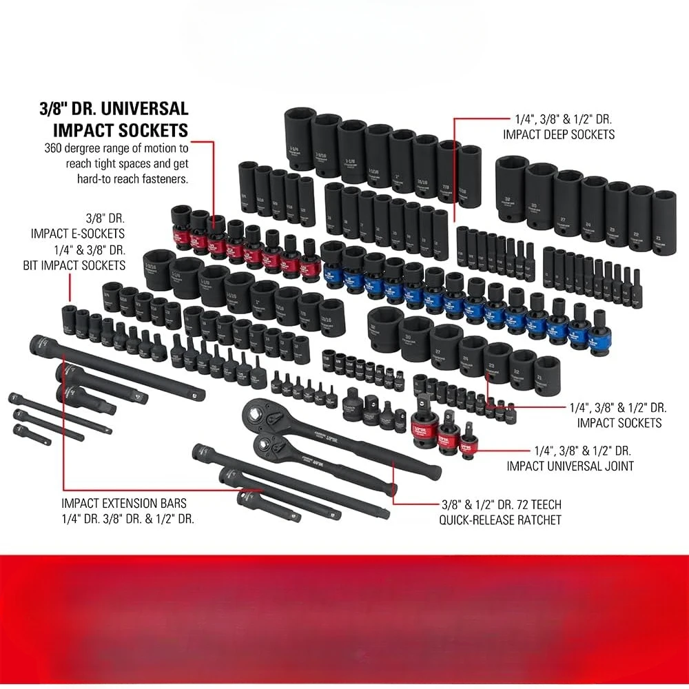 Conjunto de soquetes de impacto, profissional, SAE/Métrico