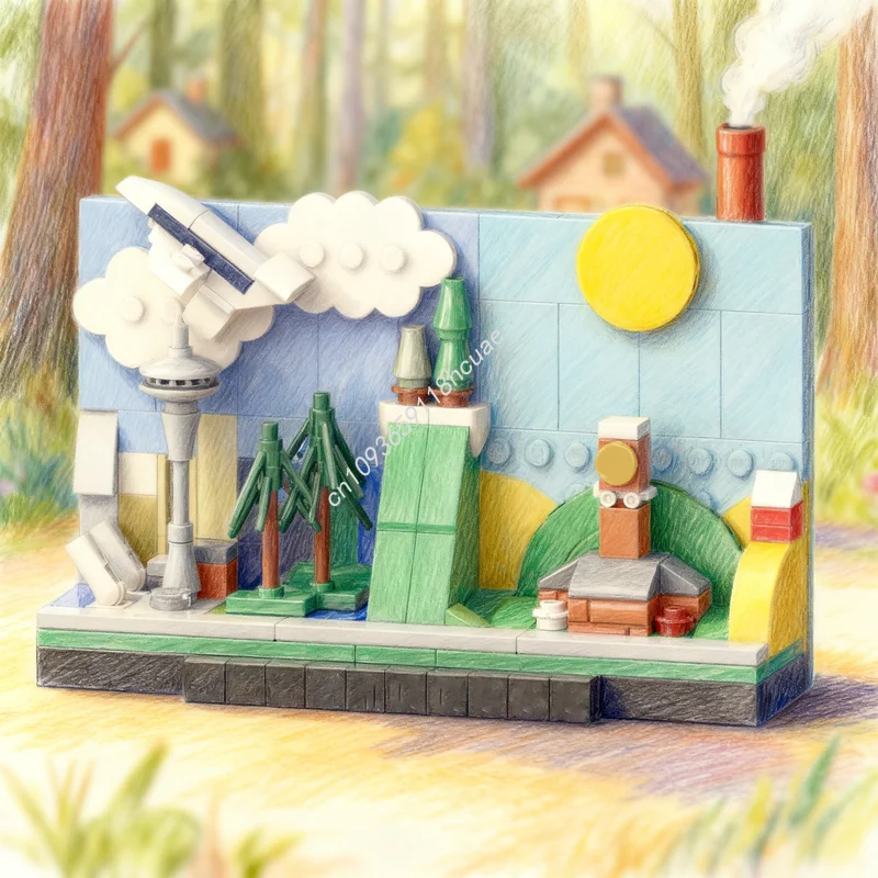 

192pcs MOC Creator Road Trip The USA Washington State Model Building Blocks Construction Festival Gift Toy Education Brick