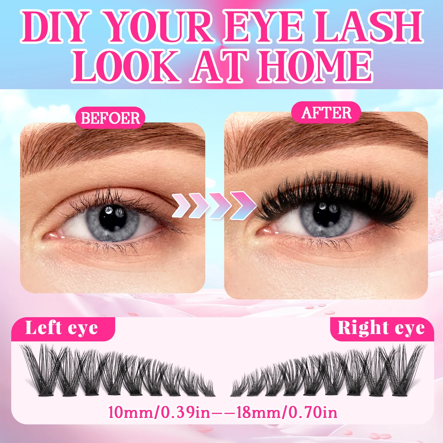 مجموعة الرموش الصناعية المكثفة الدرامية 60D-100D ثلاثية الأبعاد! رموش عين القطة الرقيقة مع أدوات مكياج للعين على طراز الرسوم المتحركة