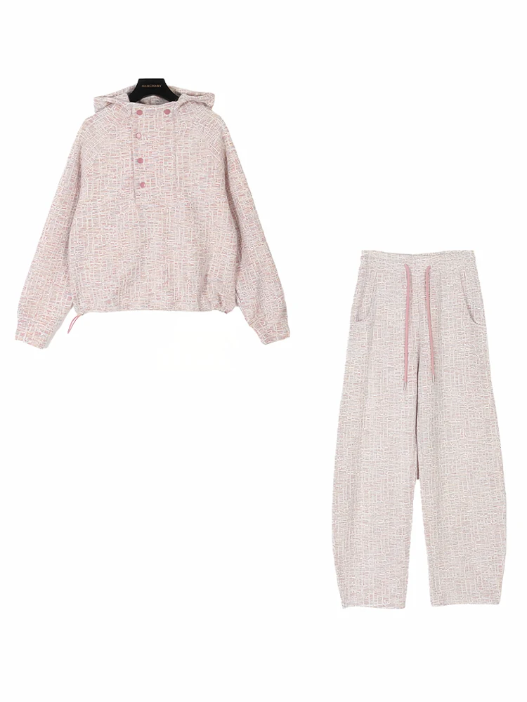   Conjunto de dos piezas con capucha y pantalones informales para mujer, conjunto de mezcla de algodón transpirable con diseño Faion para principios de otoño
