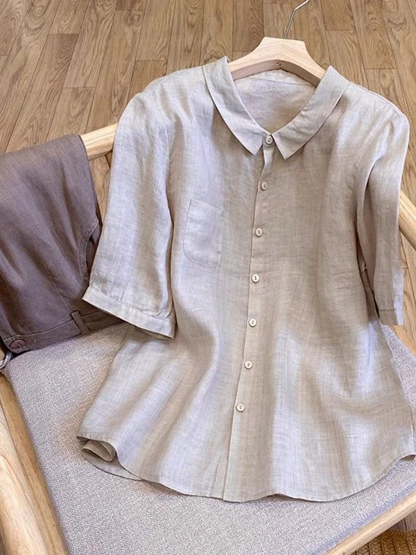 

Lightweight Cotton Short Sleeve Shirt Women's Loose Casual Summer Doll Shirt Top Korean Style Thin Material Regular Sleeve
