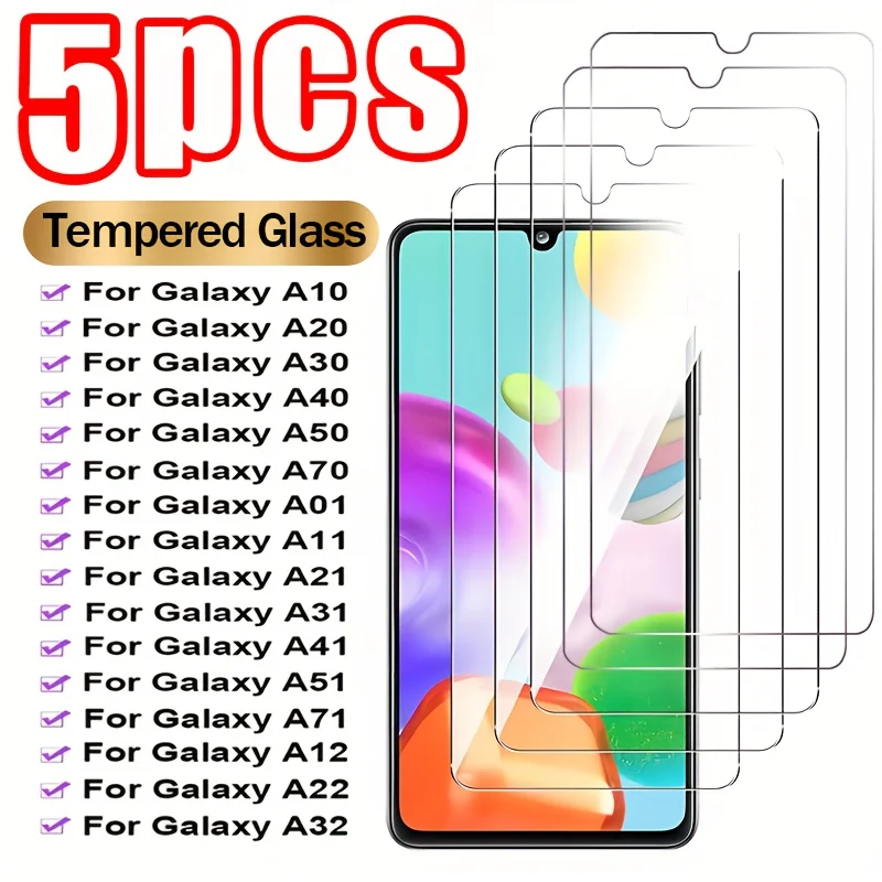 

5PCS for Galaxy A10/20/30/40/50/70/01/11/21/31/41/51/71/12/22/32 HD Screen Protector, 9H Hardness Ultra Protection, Ultra Clear