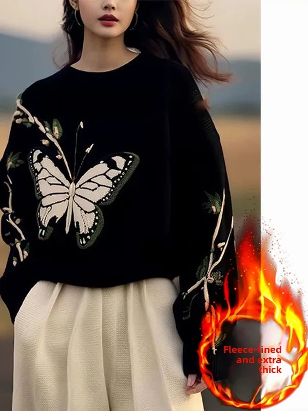 

plus Size Fce Lined Long Sve round Ne Sweatirt Women's Loose Fit Comfortable Print Digital Direct Spray H...