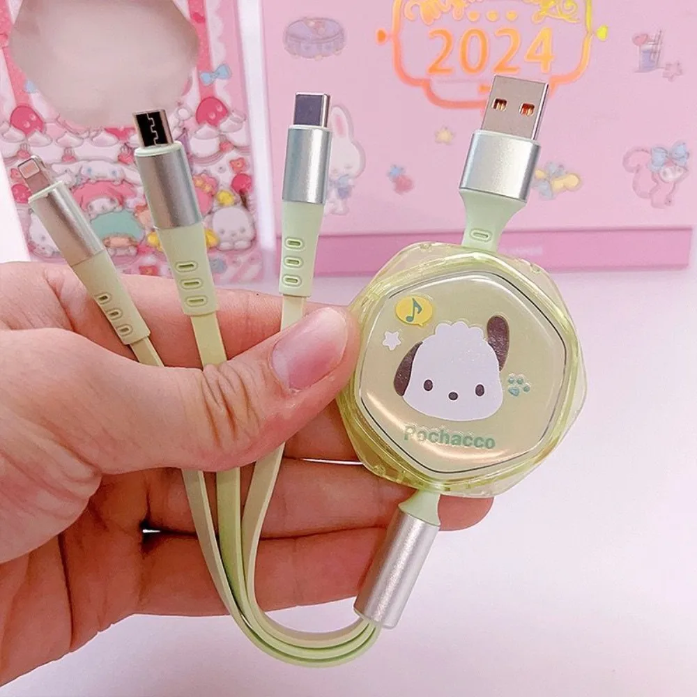 Cute cartoon KT cat Melody extendable three-in-one fast charging data cable suitable for Apple/Android/Huawei Type-C view 6