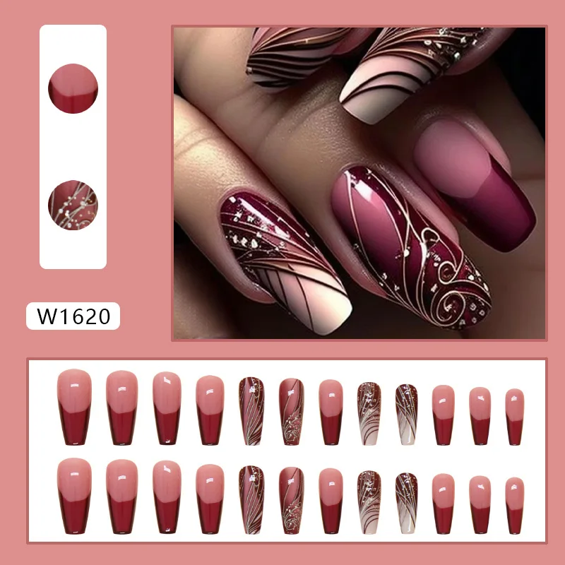 Line Pattern False Nails Wear Detachable Nail Nail Strips European and American Nail Strips Short Almond Nail Strips