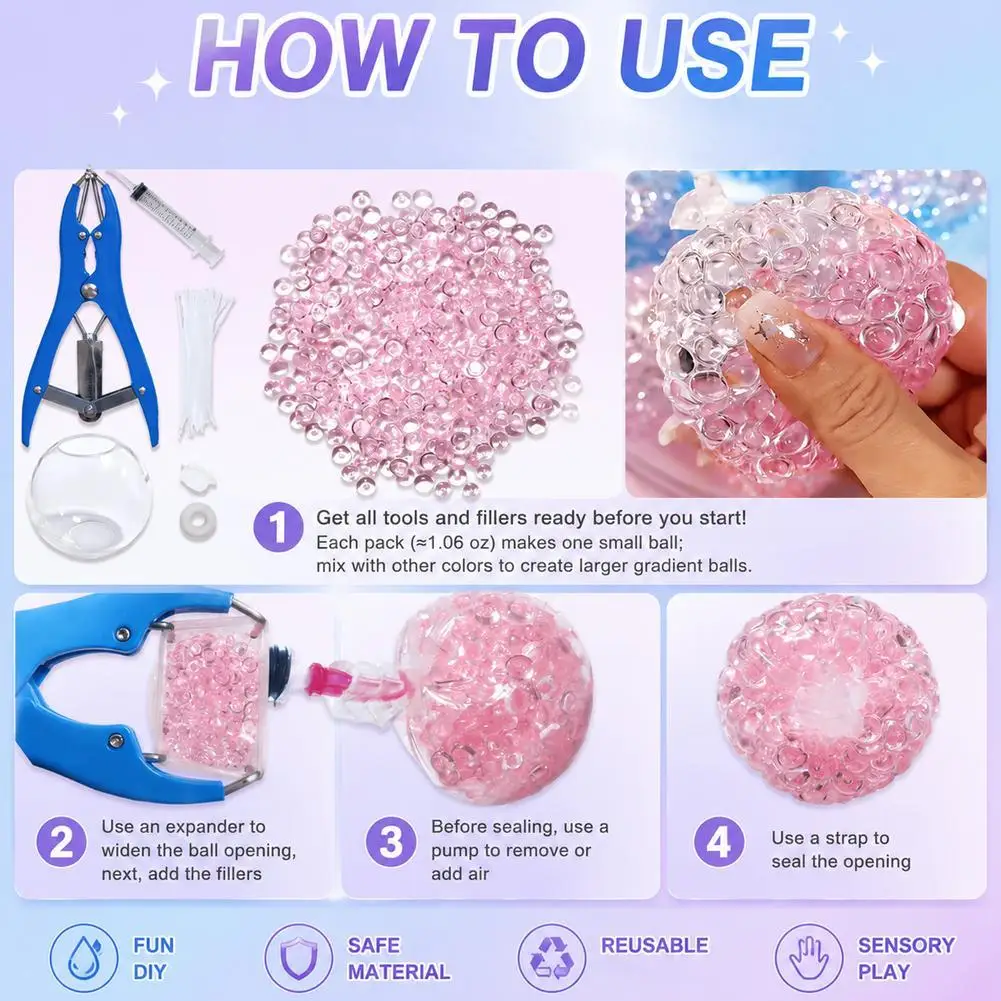 DIY Blank Stress Ball Making Kit Funny Empty Squishy Squeeze Ball with Vacuum Tool Cable Tie Filler Bead Expander Tool Enjoy Fun