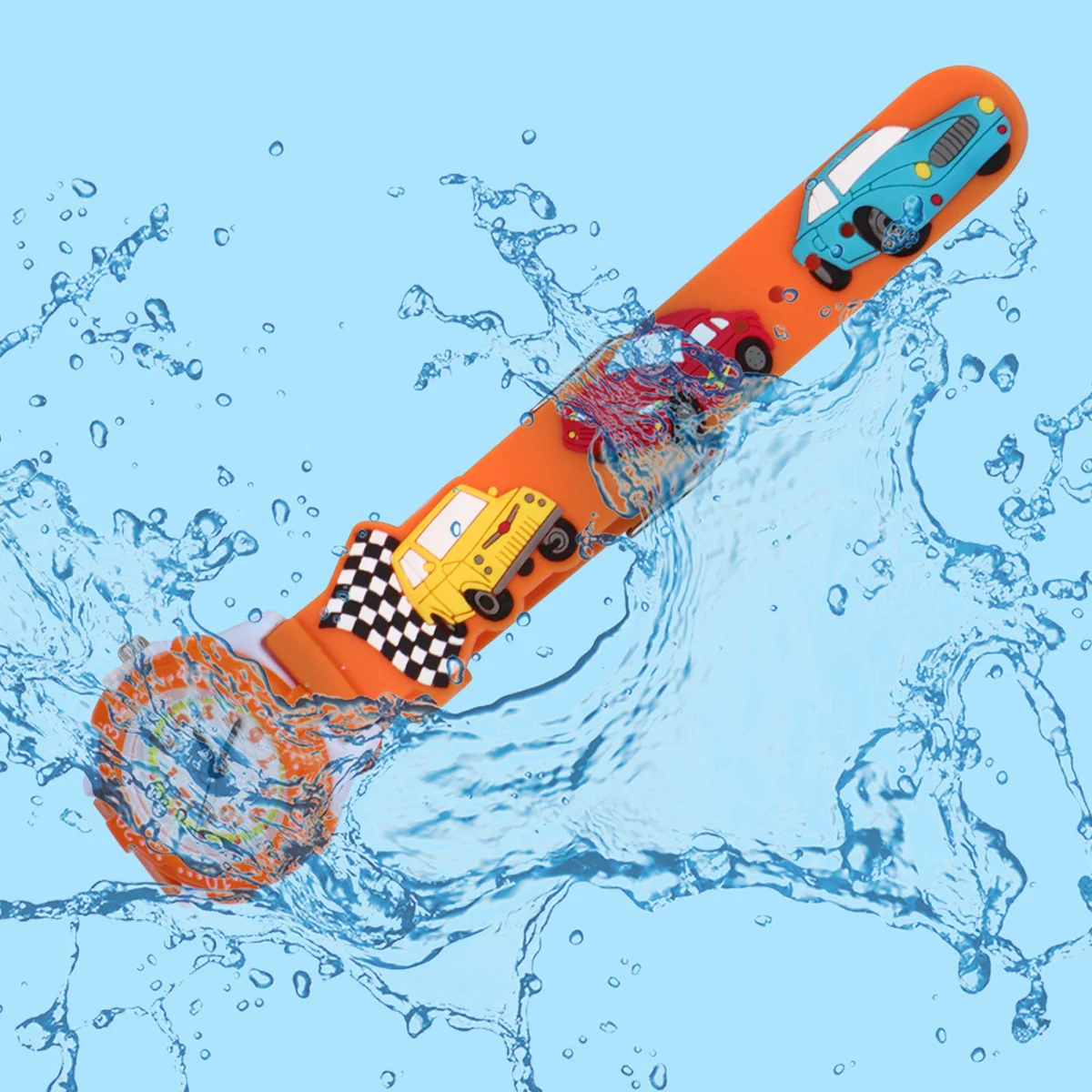 Cartoon 3D Watch Orange Car Pattern Waterproof Wristwatch Lightweight Design For Gift