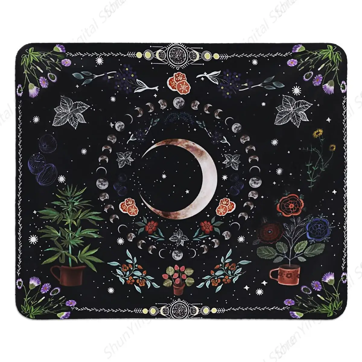 

Bohemian Floral Mouse Pad Moon Phase Decoration Suitable For Gaming Office Laptop Mouse Pad 25*30cm