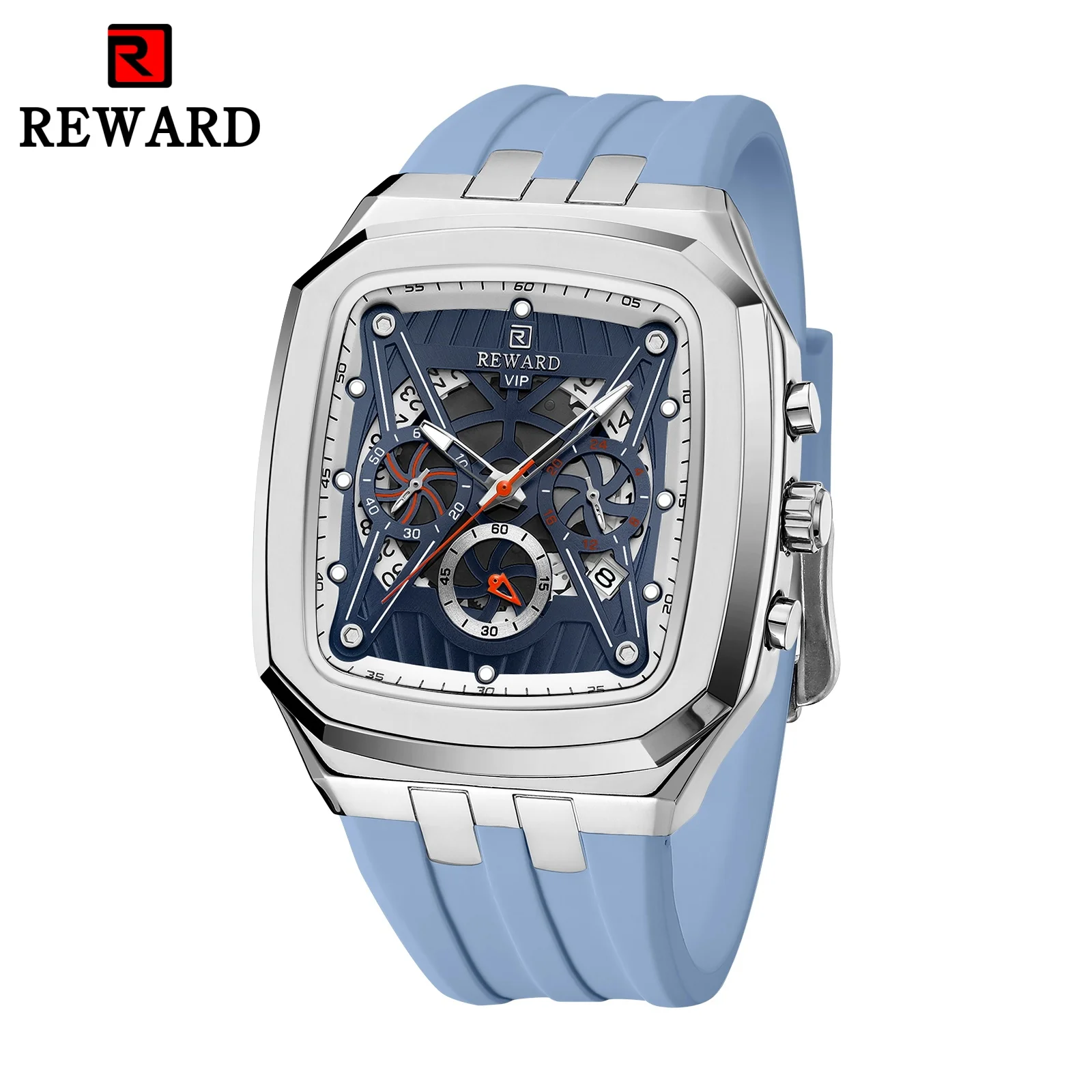 REWARD 832260 Modische Quarzuhren für Herren Kalender Chronograph Wasserdicht Lässiges Silikonarmband Coole Uhren für Männer Reloj