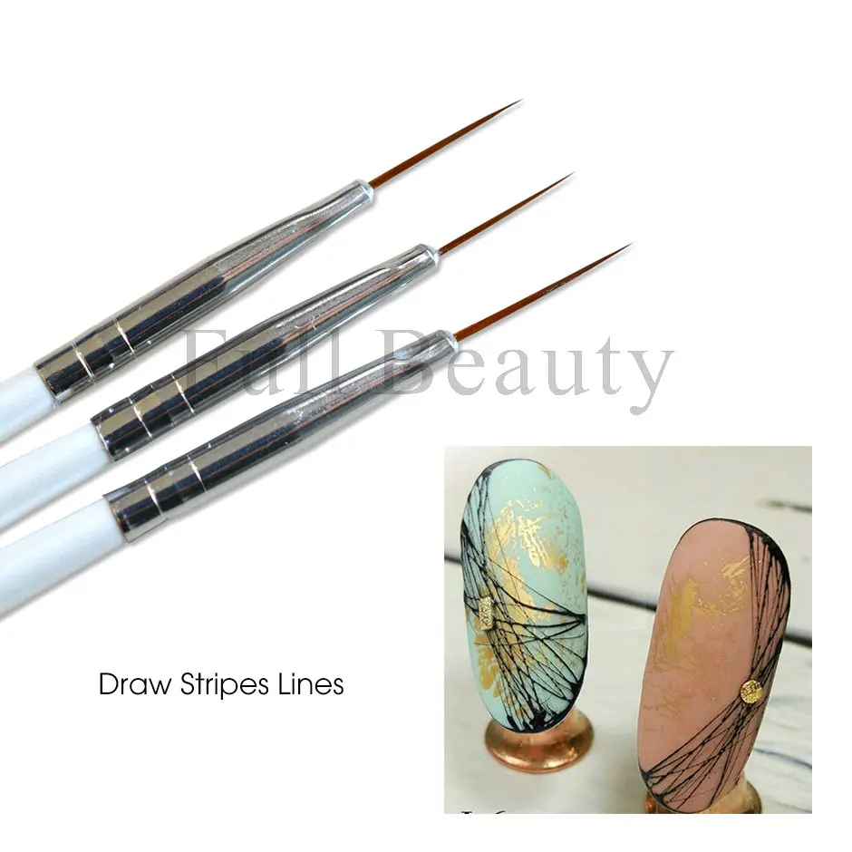 3pcs Nail Art Liner Pen Painting Line Wave French Manicure Brushes Set Gel Polish Draw Flower Leaf Nail Accessories Tools GLTR30