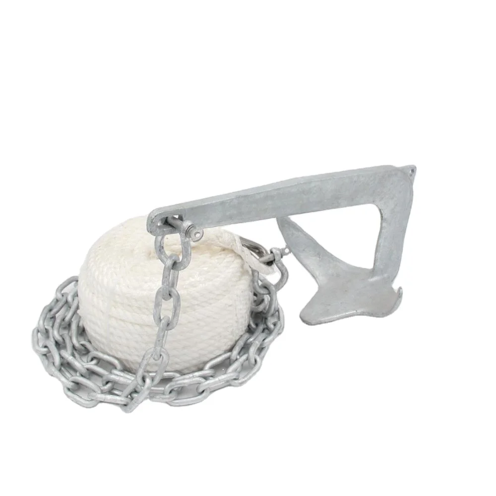 Bruce Anchor Kit with Rope and Chain Hot Dip Galvanized Carbon Steel Premium Boat Anchors for Yachts