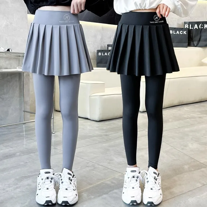 Summer Girls Fake Two Piece Pants Skirt Children\'s Breathable Skirt Pants Thin Bottom Pants Girls Leggings Pleated Skirts Mini