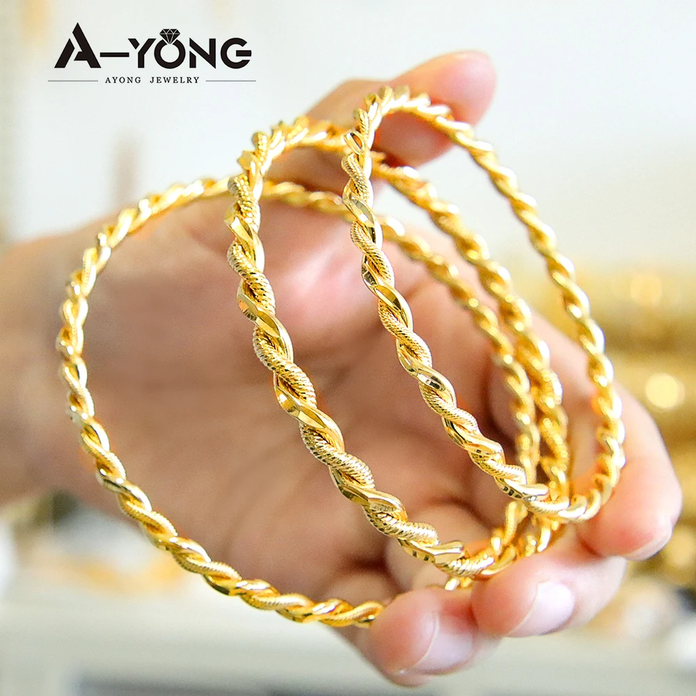 Nigeria Wedding Jewelry 21k Gold Plated Algeria Twist Elegant Cuff Bangles Middle East Women Engagement Event Party Jewelrys