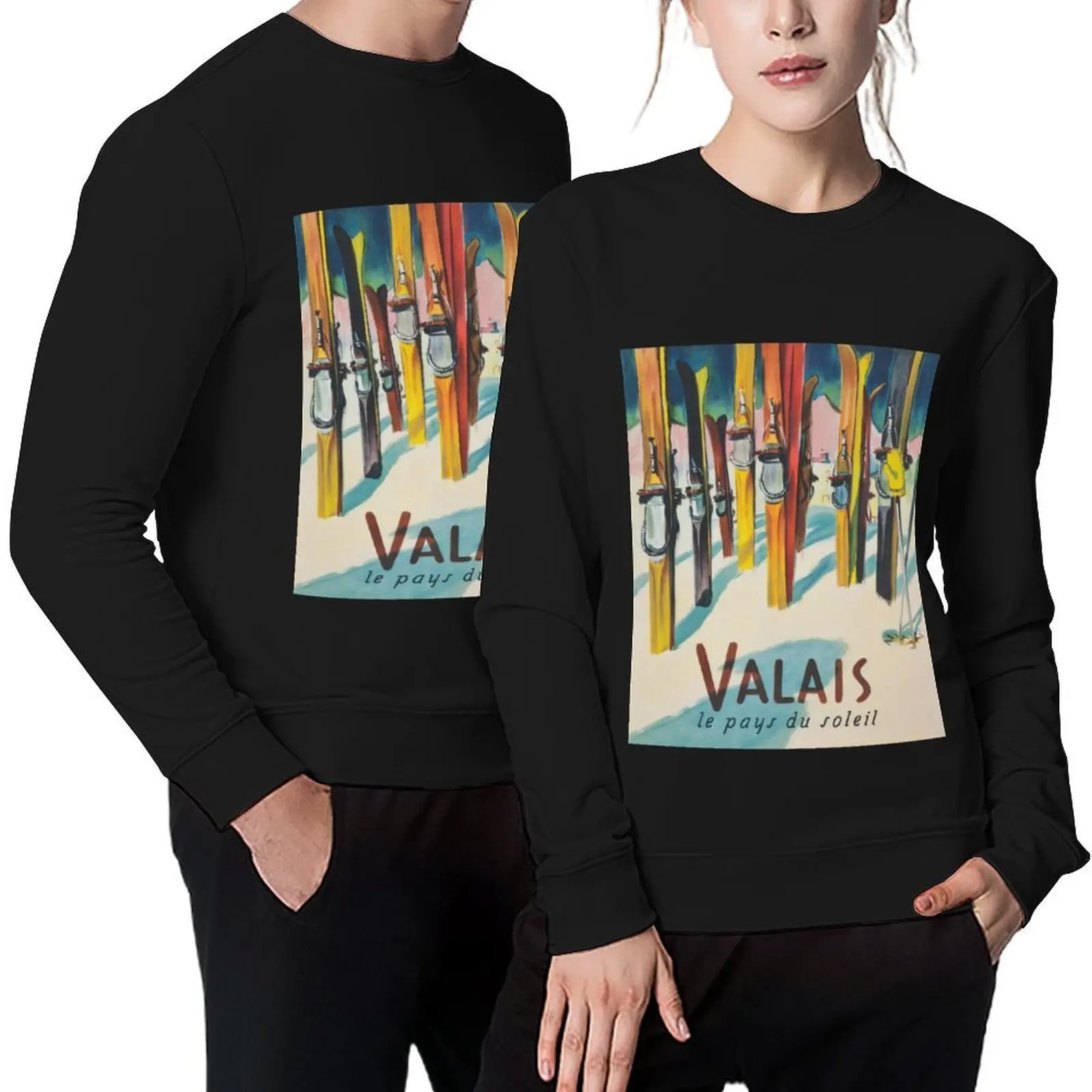

Valais, Switzerland Vintage Ski Travel Poster Pullover korean autumn clothes tracksuit men male clothes hooded sweatshirts