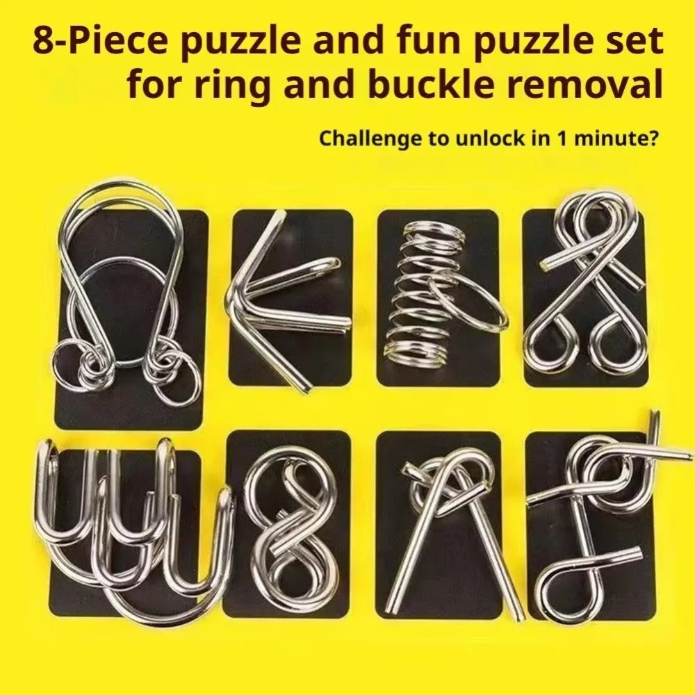 Metal Puzzle Montessori Puzzle Toy 3D Design Set of 8 Wire IQ Games Intellectual Design Puzzle Wire 3D Puzzle Toy