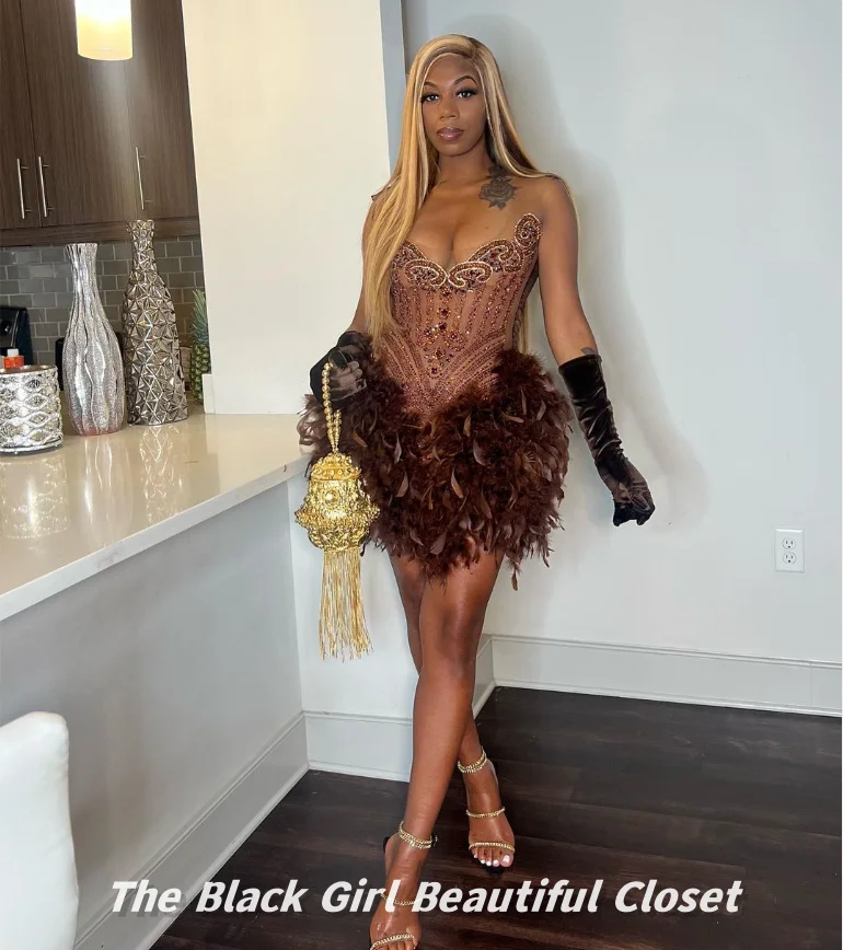 Brown Exquisite Homecoming Dresses African Girls New Rhinestone Applique Beaded Party Dresses Short Luxury Prom Dresses