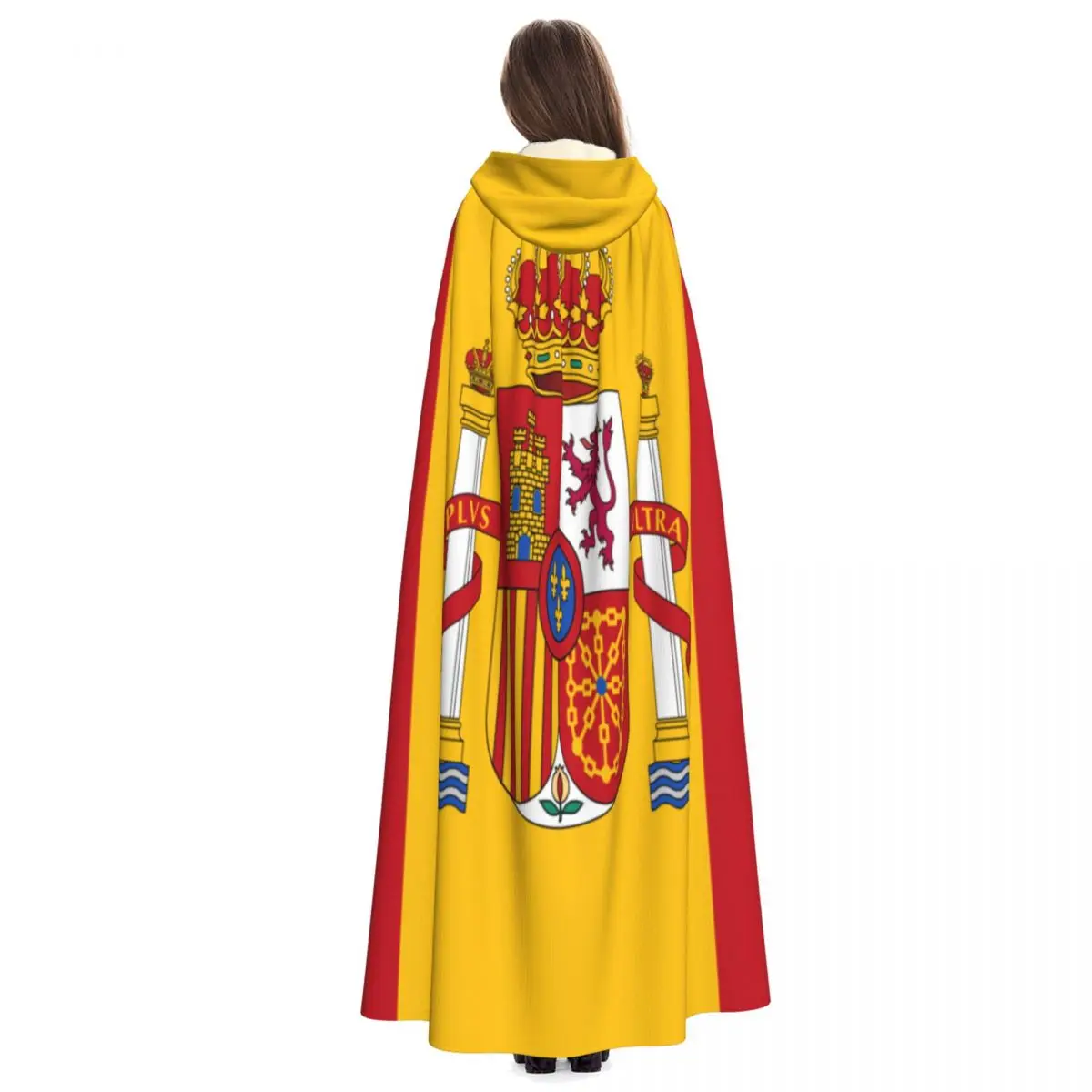 Unisex Adult Spain Flag Cloak with Hood Long Witch Costume Cosplay