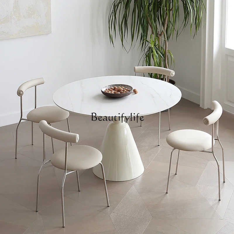 

yj14French Cream Wind Slate Holy Grail Dining Table Modern Simple Round Dining Table