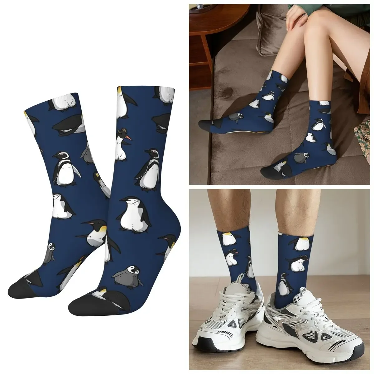 

Носки с милым рисунком пингвинов на все сезоны (темно-синий вариант), носки в стиле Харадзюку, повседневные носки, мужские и женские носки, подарки на День святого Валентина