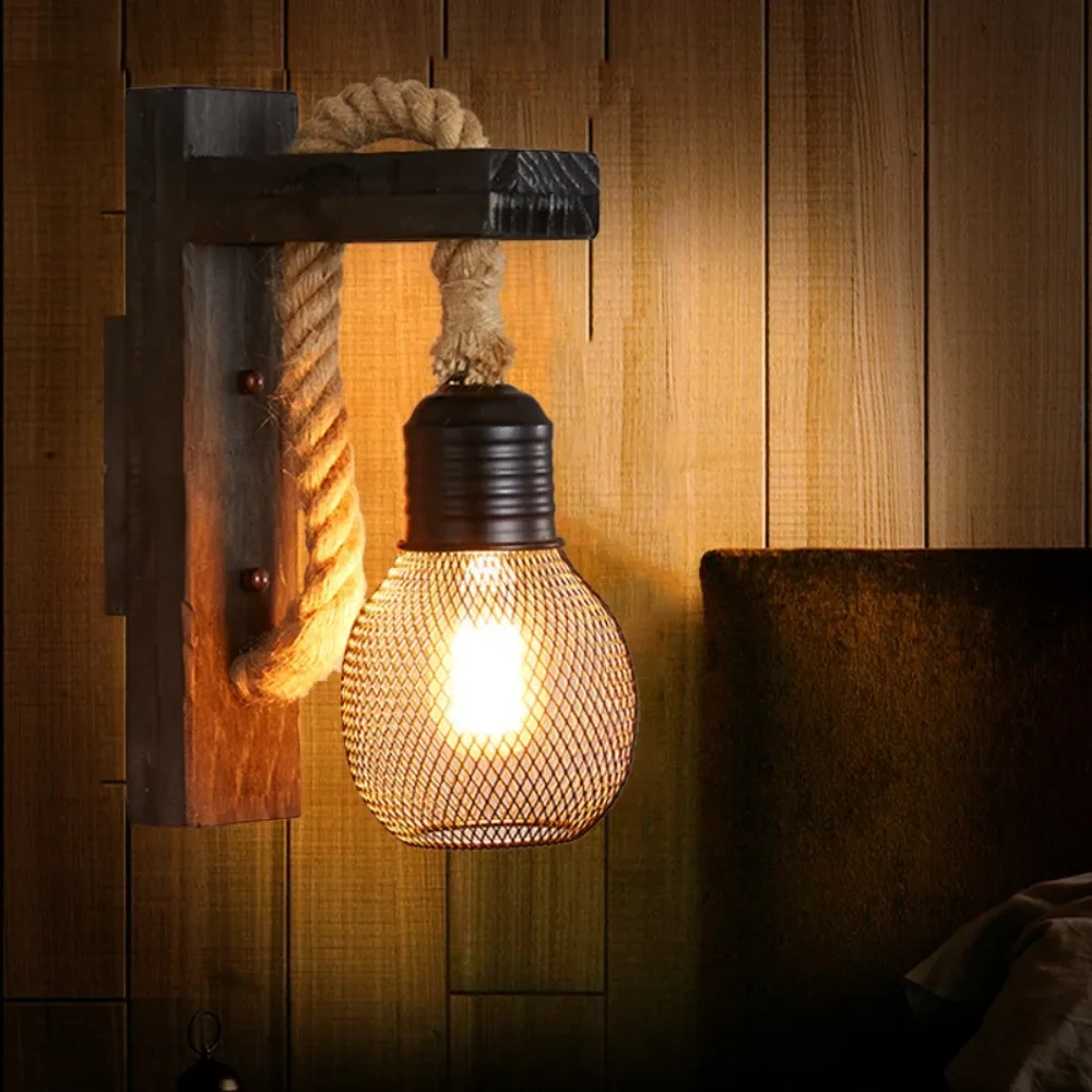 Wood Wall Lamp Vintage Sconce Wall Lights Fixture E27 Bedside Retro Lamp Industrial Decor Dining Room Bedroom Light