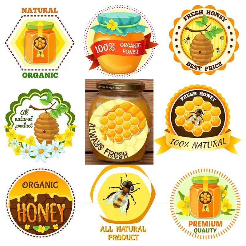 3.5cm/4.5cm Honey Bee Self-Adhesive Sticker with Fresh Natural Thanks Seal Label For Honey Jar Small Business Tag for Marketing