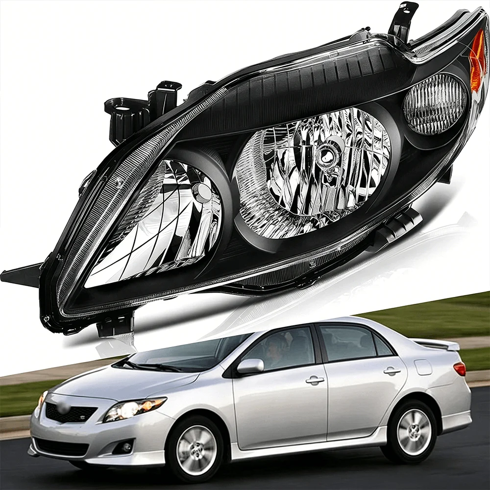 Front Headlight For Toyota Corolla 2007 2008 2009 2010 US Spec Black Housing Headlamp Clear Lens Left Right Replacement