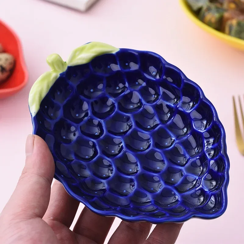 Ceramic Fruit Shape Tray Novelty Grape Lemon Shape Salad Bowl Dessert Snack Dish Breakfast Cereal Plate Kitchen Tableware Set