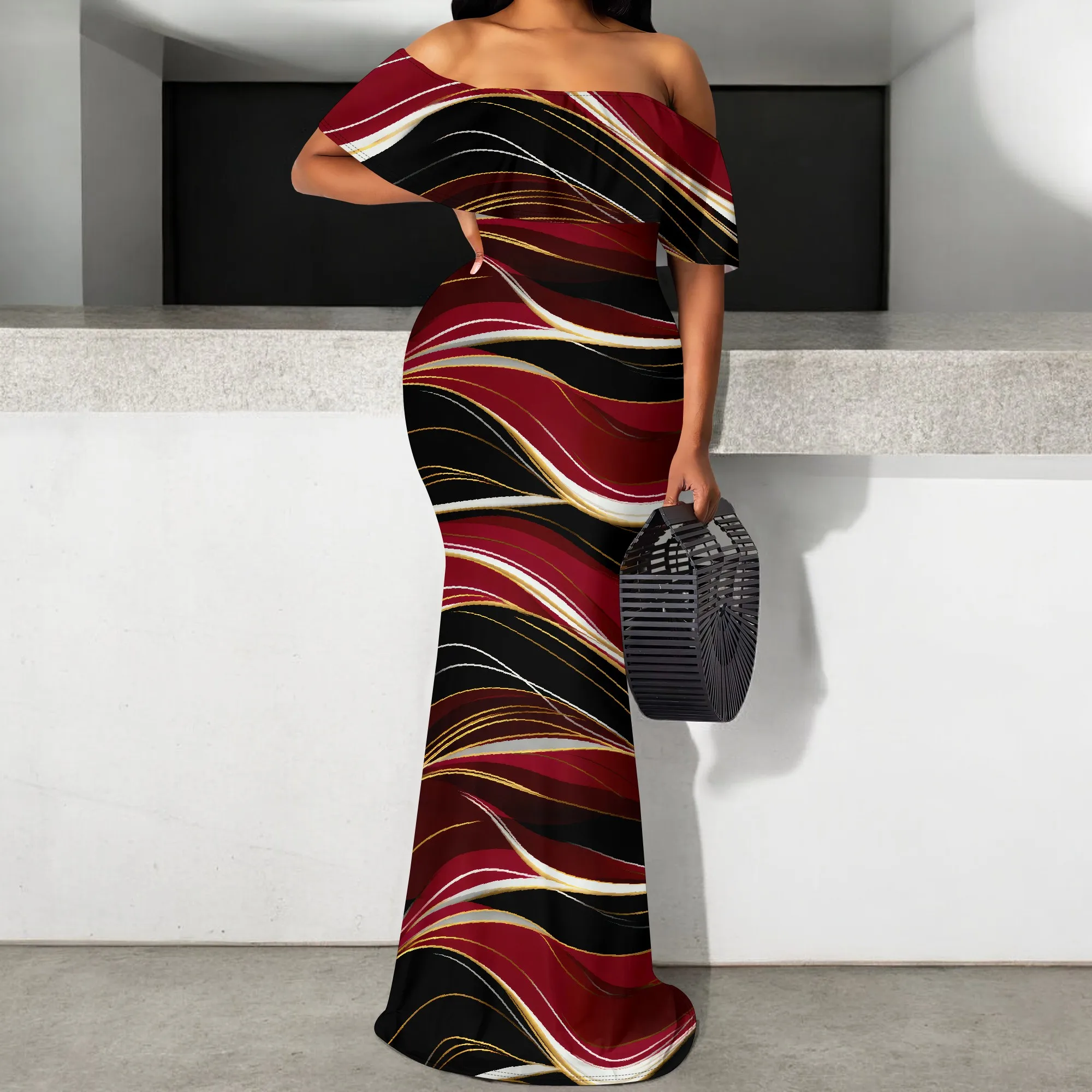 Women's Off Shoulder Maxi Dress Sexy Hawaiian Floral Long Party Dresses