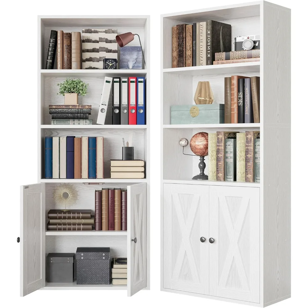 

Industrial Bookshelves and Bookcases with Doors 11.8 in Depth Set of 2 Floor Standing 5 Shelf Display Storage Shelves Bookcase