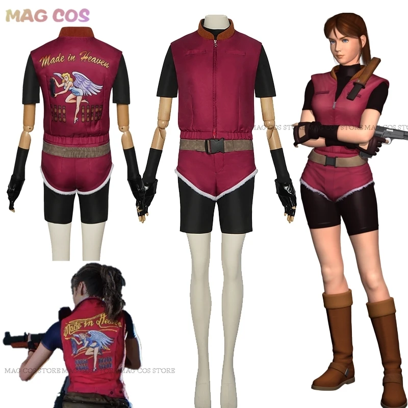 Customized Resident 2 Re2 1988 Claire Cosplay Evil Redfield Costume Wig Red Uniforms Shorts Halloween Carnival Party Clothing