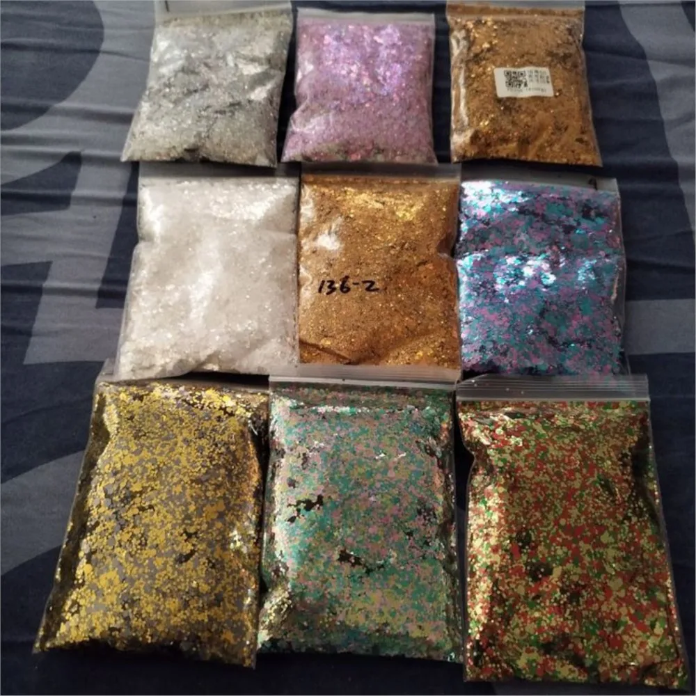 50G holographique mixte hexagone forme gros ongles paillettes Laser argent brillant paillettes flocons tranches manucure ongles Art décoration